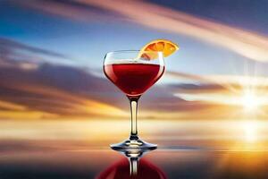 a glass of red wine with an orange slice on the rim. AI-Generated photo