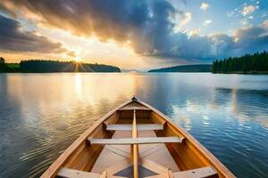 el barco es en el agua a puesta de sol. generado por ai foto