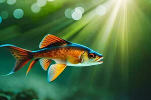 un pescado nadando en el agua con luz de sol brillante. generado por ai foto