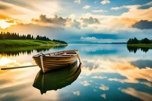 el barco en el lago. generado por ai foto