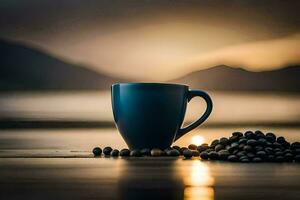 coffee cup, coffee beans, coffee beans, coffee beans, coffee beans, coffee beans,. AI-Generated photo