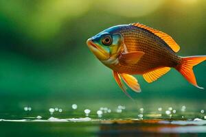 un pescado es saltando fuera de el agua. generado por ai foto