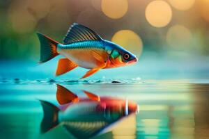 un pescado es reflejado en el agua. generado por ai foto