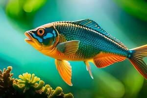 a fish with bright blue eyes and orange fins. AI-Generated photo