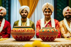 indio Boda ceremonia en el ciudad. generado por ai foto