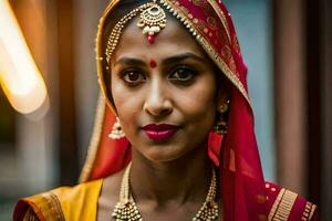 a beautiful indian woman wearing traditional jewelry. AI-Generated photo