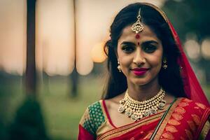 a beautiful indian bride in traditional attire. AI-Generated photo