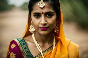 a beautiful indian woman in a sari. AI-Generated photo