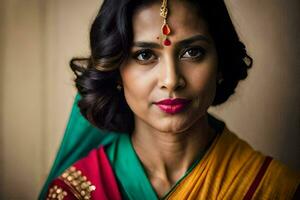 a woman in a sari poses for the camera. AI-Generated photo