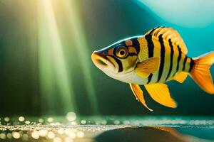 un pescado con un amarillo y negro raya. generado por ai foto