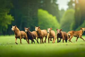 a group of horses running in the grass. AI-Generated photo