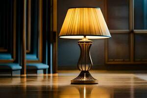 a lamp on a table in a room. AI-Generated photo
