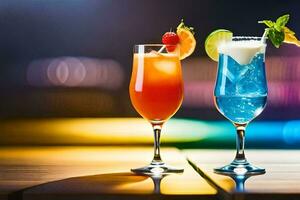 two cocktails on a wooden table. AI-Generated photo