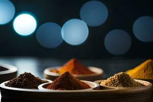 a variety of spices in bowls. AI-Generated photo