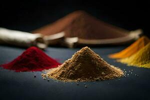 colorful spices on a black background. AI-Generated photo