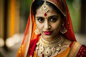 a beautiful indian bride in traditional attire. AI-Generated photo