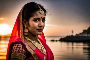 un hermosa indio mujer en tradicional atuendo. generado por ai foto