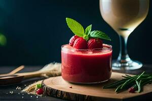 a glass of raspberry smoothie with a glass of wine. AI-Generated photo