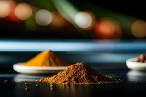 three different types of spices are shown on a table. AI-Generated photo