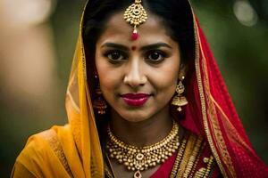 a beautiful indian woman wearing traditional jewelry. AI-Generated photo