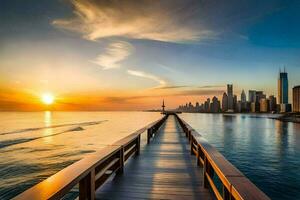 the sun rises over the chicago skyline. AI-Generated photo