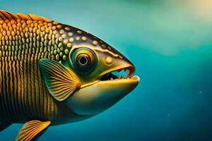 un pescado con grande dientes y un grande boca. generado por ai foto