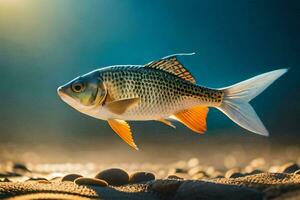 un pescado es nadando en el playa. generado por ai foto