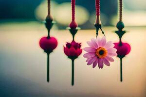 rosado flor colgando desde un cadena. generado por ai foto