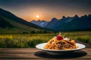 el comida de el montañas. generado por ai foto