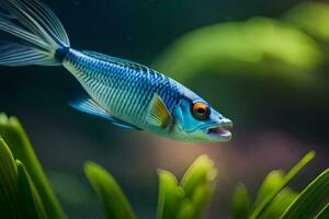 a blue fish swimming in an aquarium. AI-Generated photo