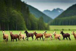 un manada de caballos corriendo en un campo. generado por ai foto