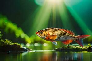 photo wallpaper the sky, fish, water, light, green, moss, water, light,. AI-Generated