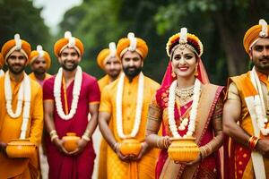 a group of people in traditional indian attire. AI-Generated photo