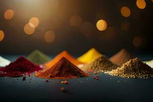 a variety of spices and spices on a black background. AI-Generated photo