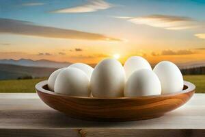 eggs in a bowl on a table. AI-Generated photo