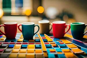 colorful coffee cups on a table. AI-Generated photo