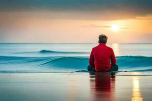 man sitting in the ocean at sunset. AI-Generated photo