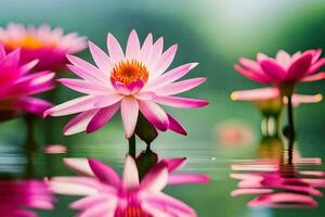 pink lotus flowers in water with reflection. AI-Generated photo