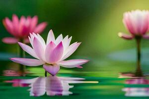 three pink lotus flowers are floating in the water. AI-Generated photo