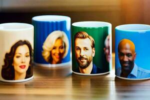 personalizado café tazas con tu cara en a ellos. generado por ai foto