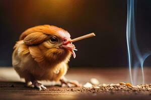 a chicken with a cigarette in its mouth. AI-Generated photo