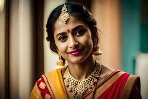 a beautiful indian bride in traditional attire. AI-Generated photo