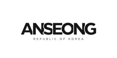 Anseong in the Korea emblem. The design features a geometric style, vector illustration with bold typography in a modern font. The graphic slogan lettering.