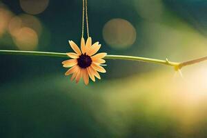 a yellow flower hanging from a string. AI-Generated photo