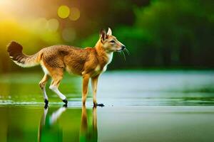 a dingo is standing in the water. AI-Generated photo