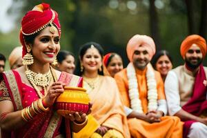 indio Boda ceremonia en Delhi. generado por ai foto