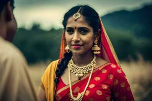 a beautiful indian bride in traditional attire. AI-Generated photo