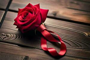 a red rose on a wooden table. AI-Generated photo