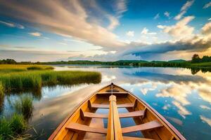 un barco en el lago. generado por ai foto