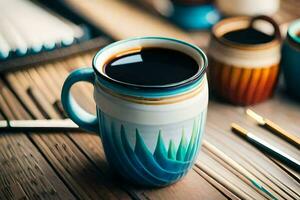 a coffee cup with a spoon and a wooden spoon. AI-Generated photo